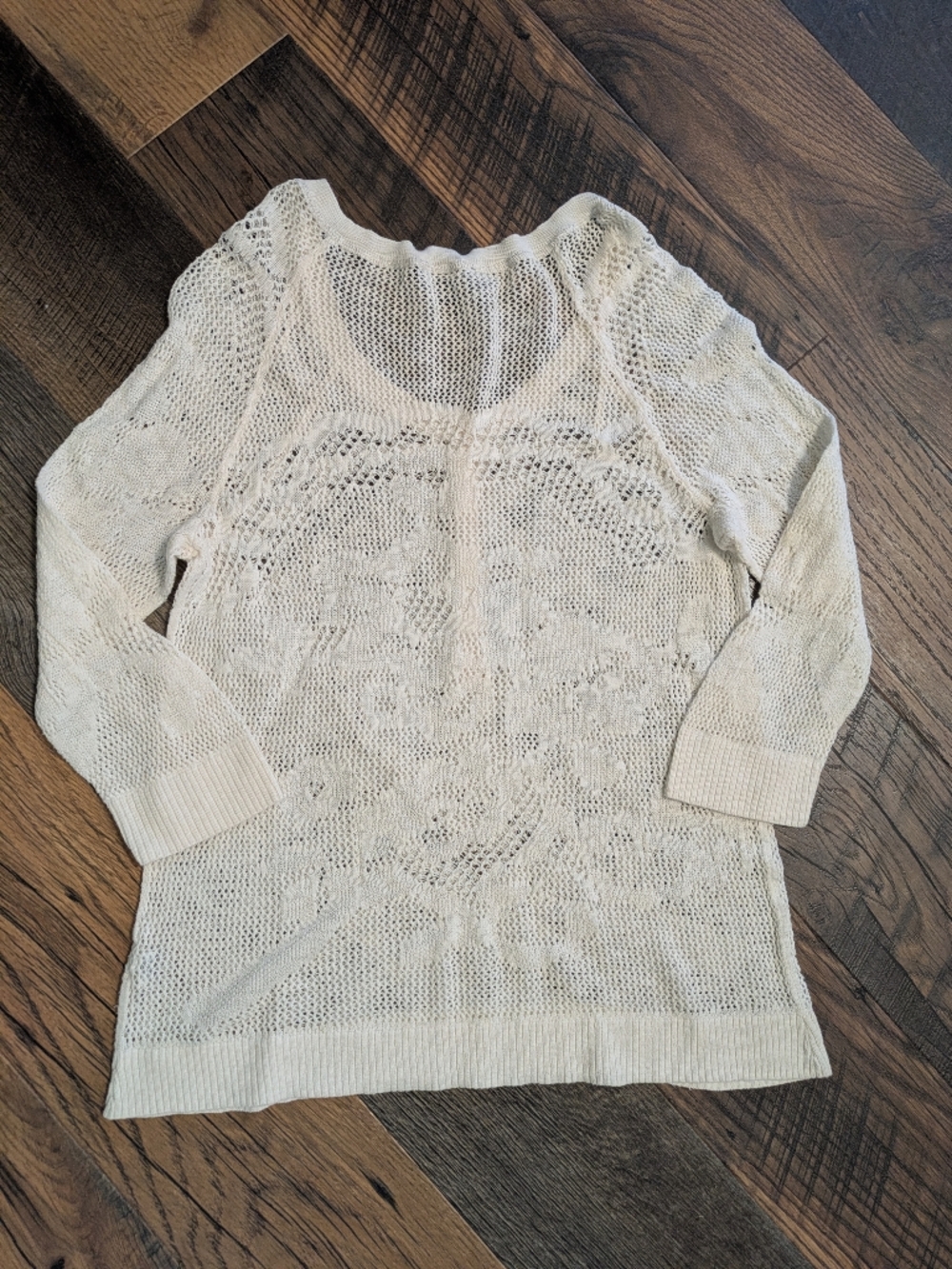 American Eagle Outfitters Crochet Henley Top Shirt Ivory XL/TG Knit See Through - Picture 2 of 9